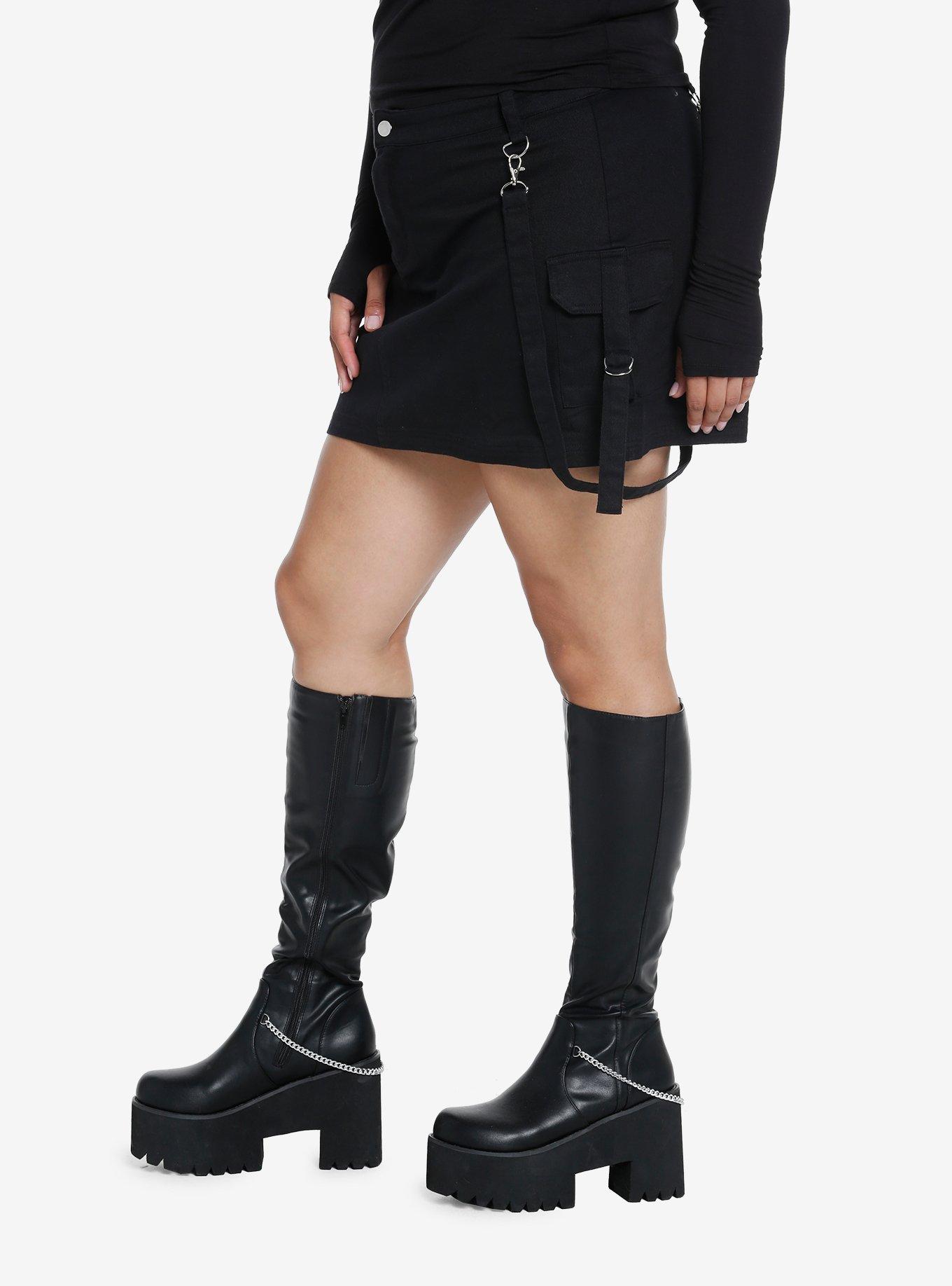 Plus Black Cargo Mini Skirt, Plus Size