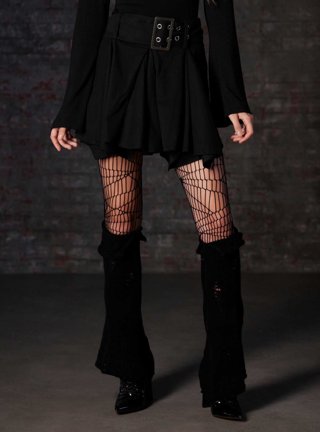 Social Collision Black Godet Skirt With Belt, , hi-res