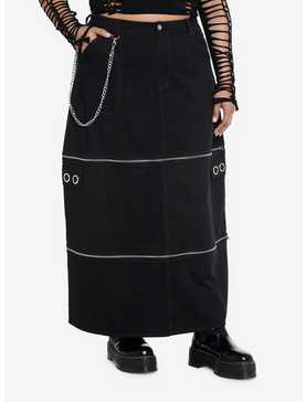 Social Collision Black & Red Contrast Stitch Zip-Off Maxi Skirt Plus Size, , hi-res