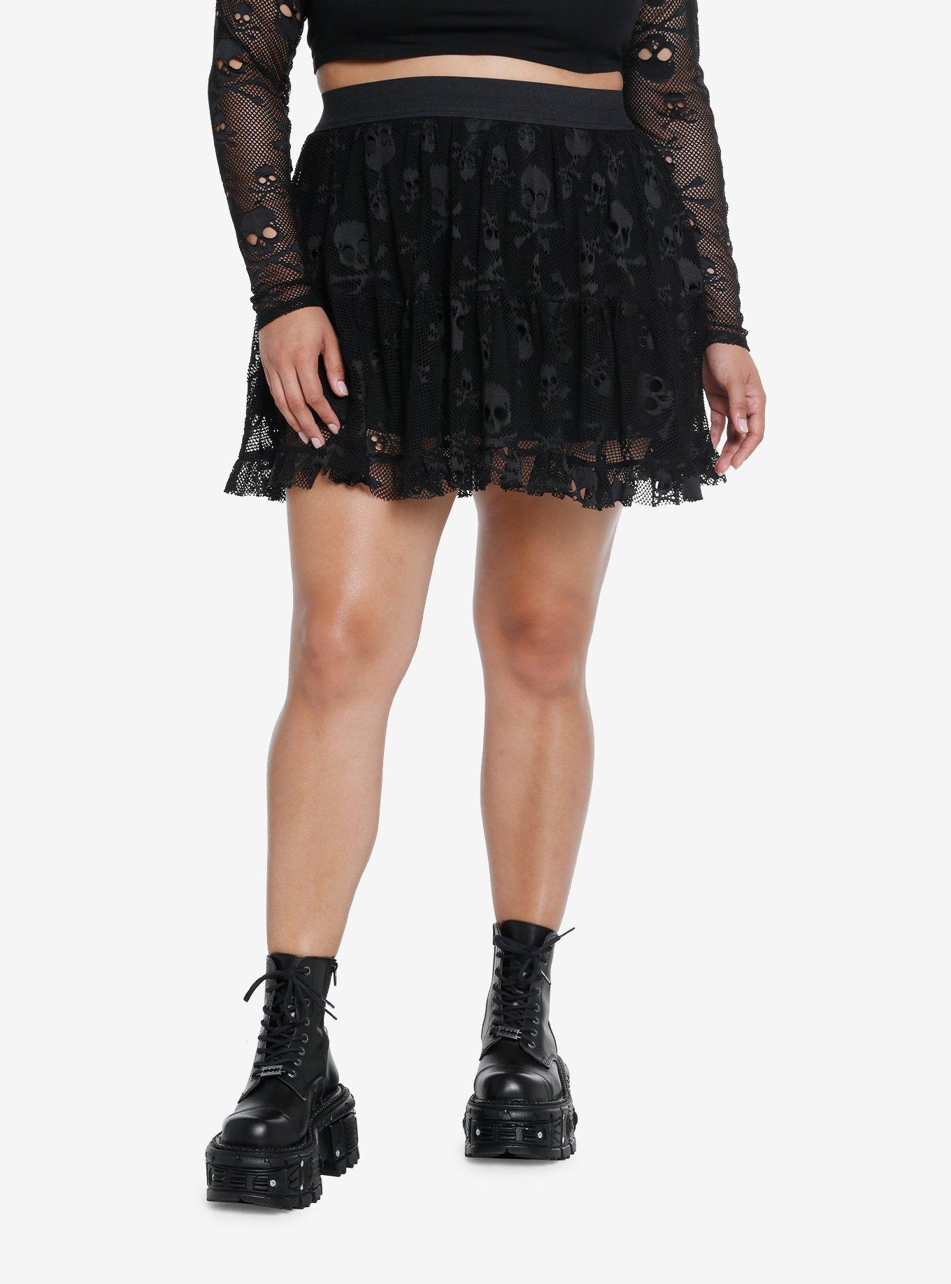 Social Collision Black Skull Tutu Skirt Plus Size, BLACK, hi-res