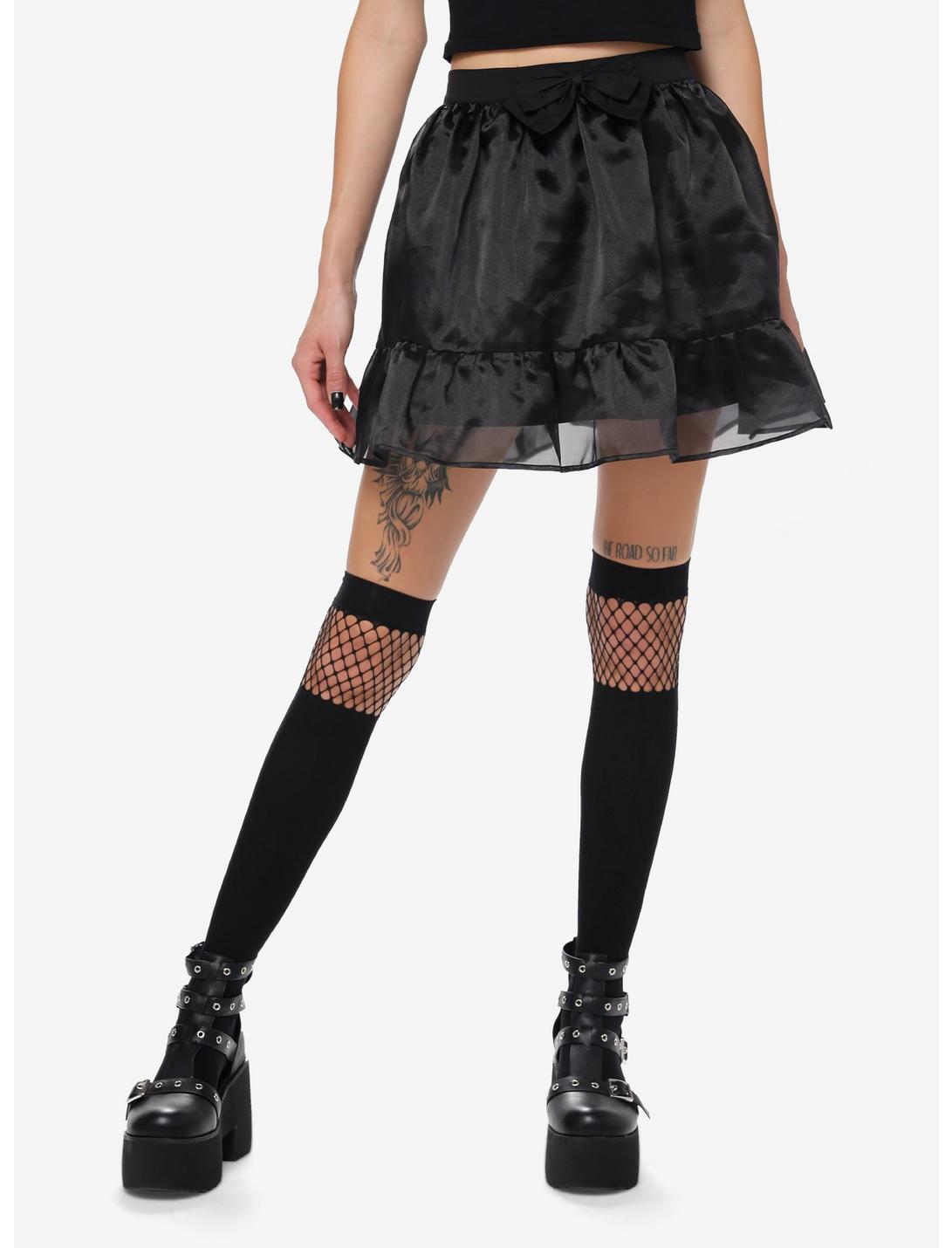 Cosmic Aura Black Organza Bow Mini Skirt, BLACK, hi-res