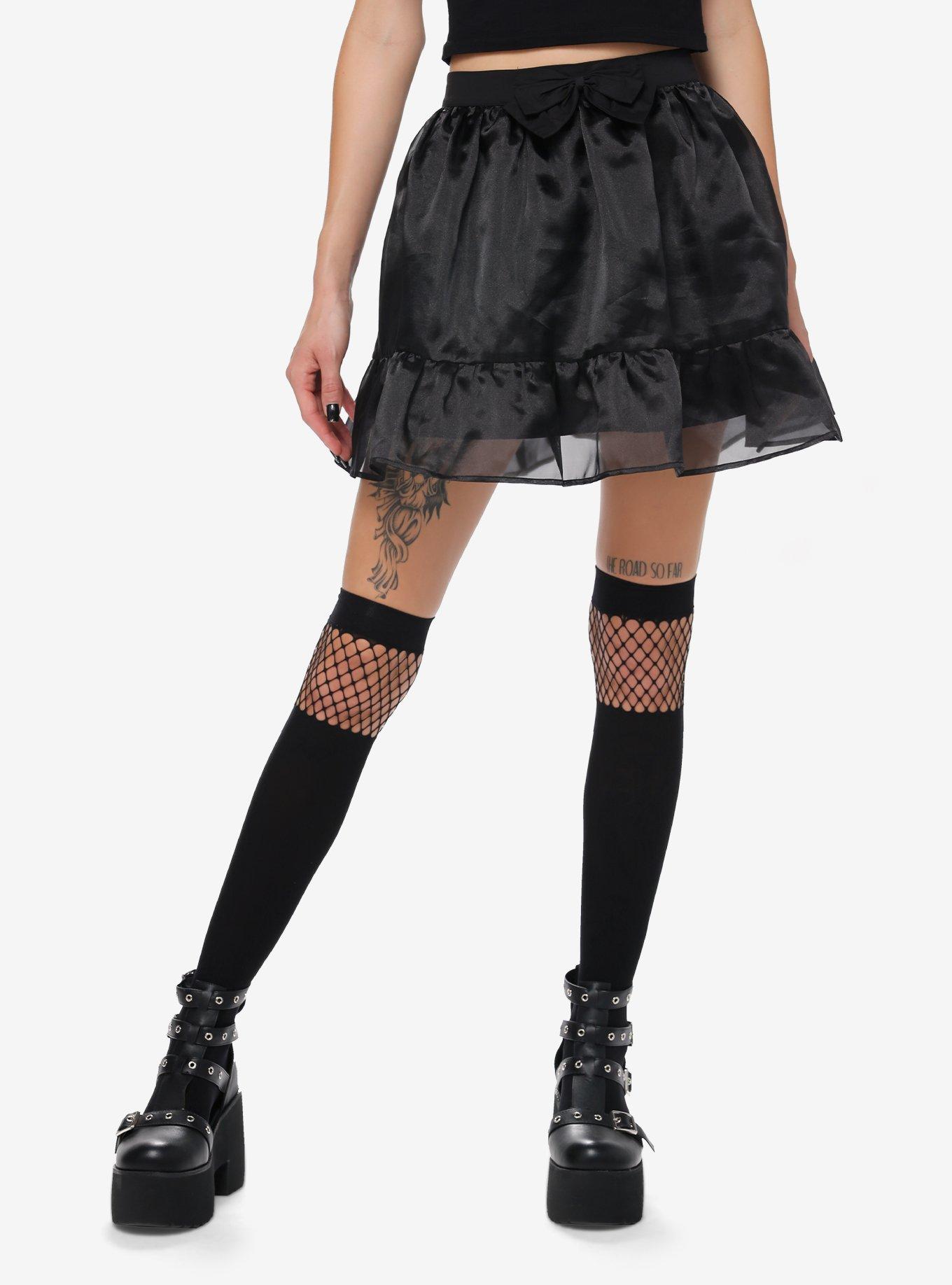Cosmic Aura Black Organza Bow Mini Skirt, BLACK, hi-res