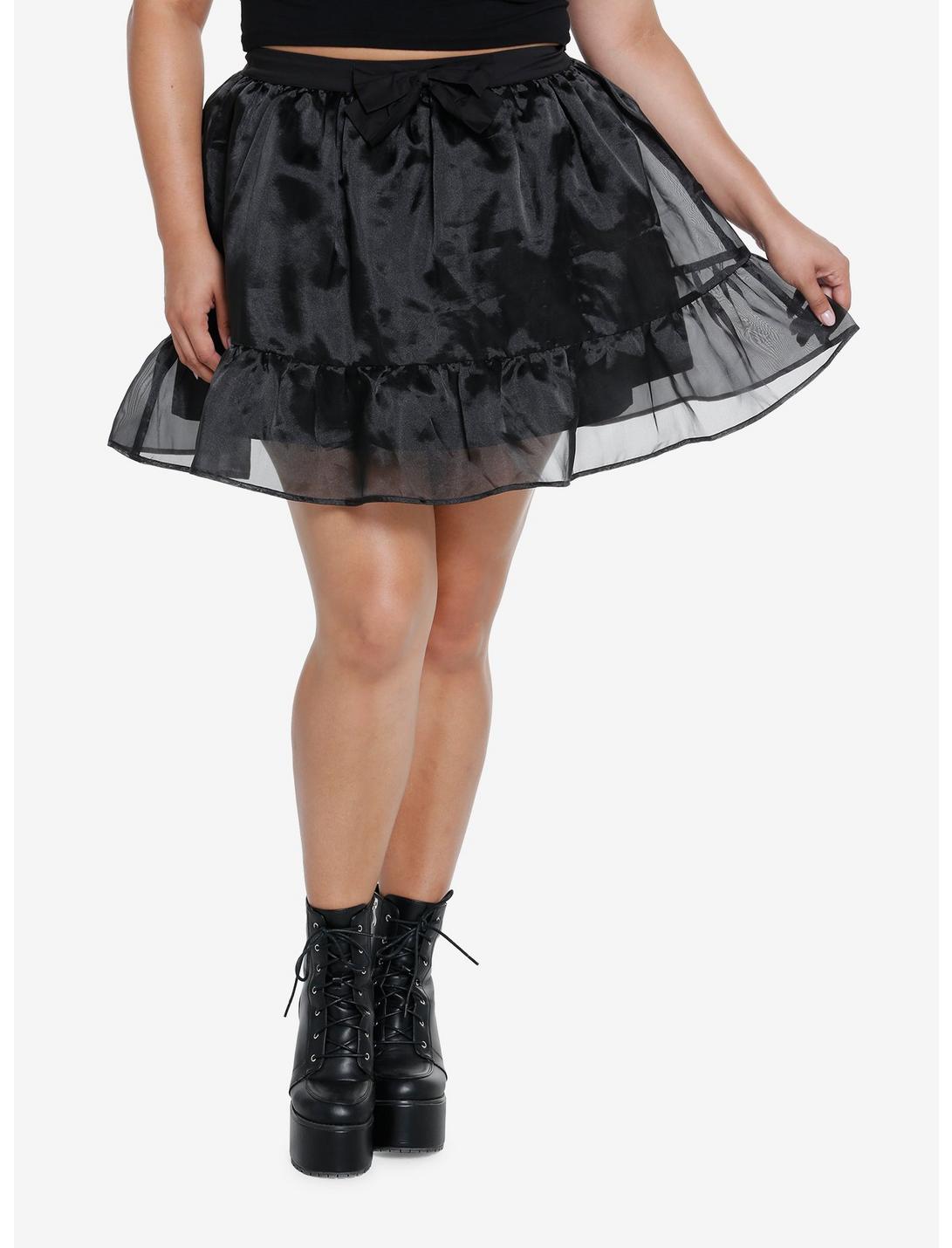 Cosmic Aura Black Organza Bow Mini Skirt Plus Size, BLACK, hi-res