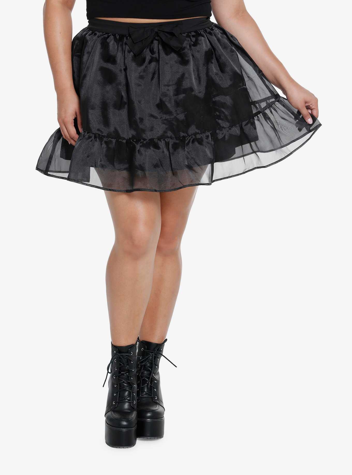 Cosmic Aura Black Organza Bow Mini Skirt Plus Size, , hi-res