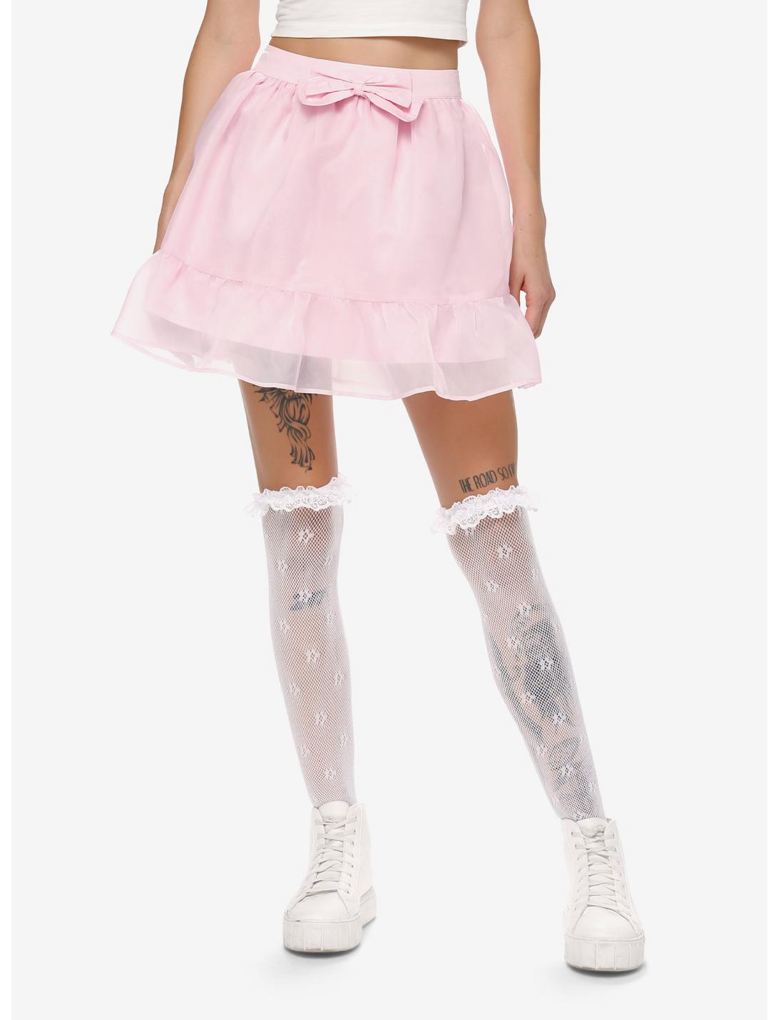 Sweet Society Pink Organza Bow Mini Skirt Plus Size, PINK, hi-res
