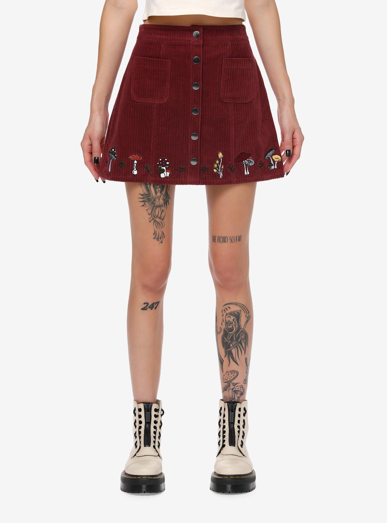 Thorn & Fable Mushroom Corduroy Skirt, BURGUNDY, hi-res