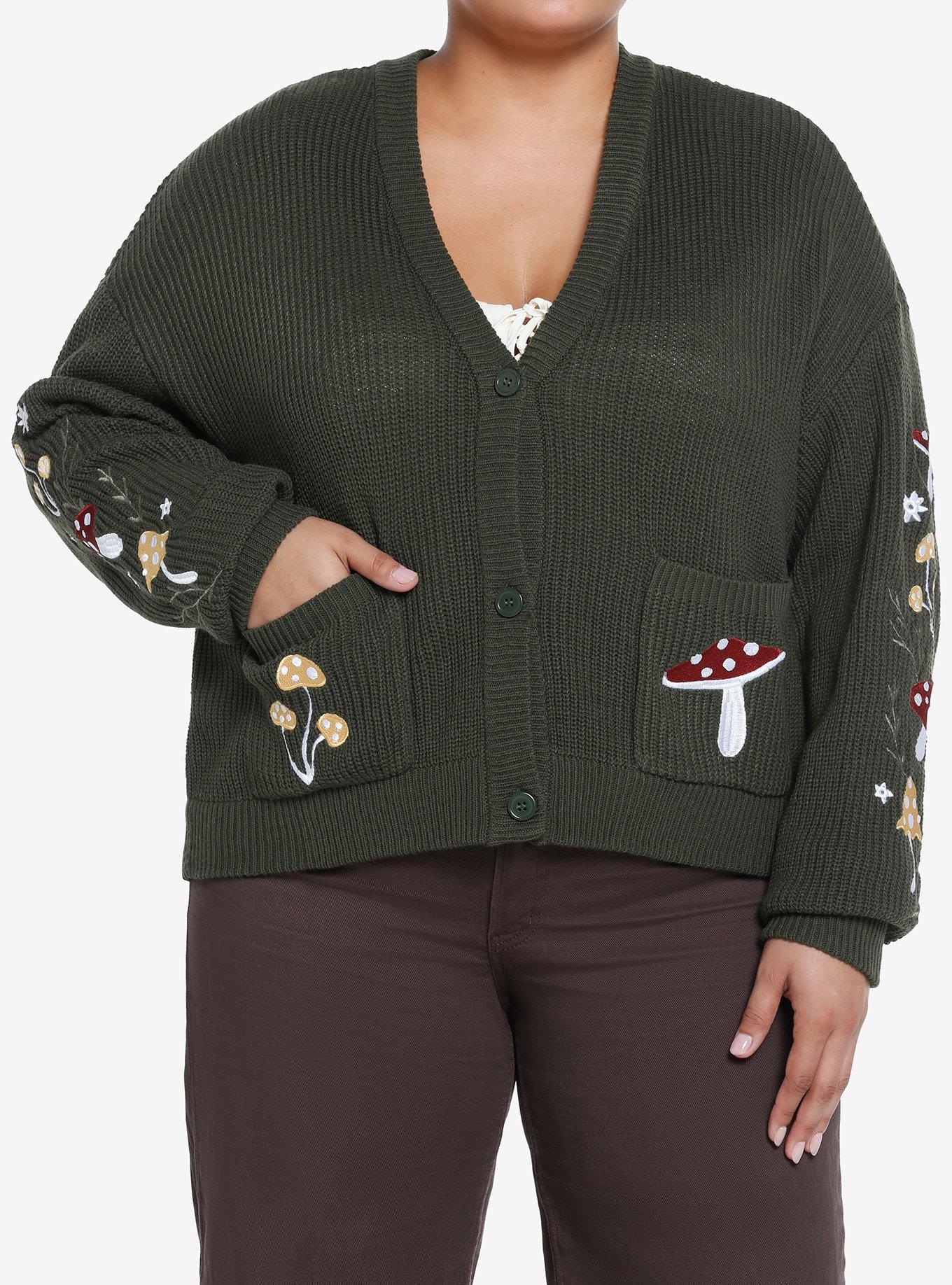 Thorn & Fable Mushroom Embroidered Crop Girls Cardigan Plus Size