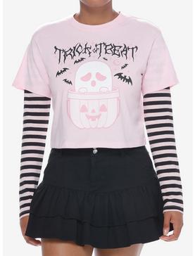 Sweet Society Pink Ghost Girls Crop Twofer Long-Sleeve T-Shirt, , hi-res
