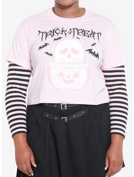 Sweet Society Pink Ghost Girls Crop Twofer Long-Sleeve T-Shirt Plus Size, , hi-res