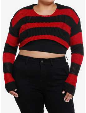 Social Collision Red & Black Bolero Girls Knit Sweater Plus Size, , hi-res