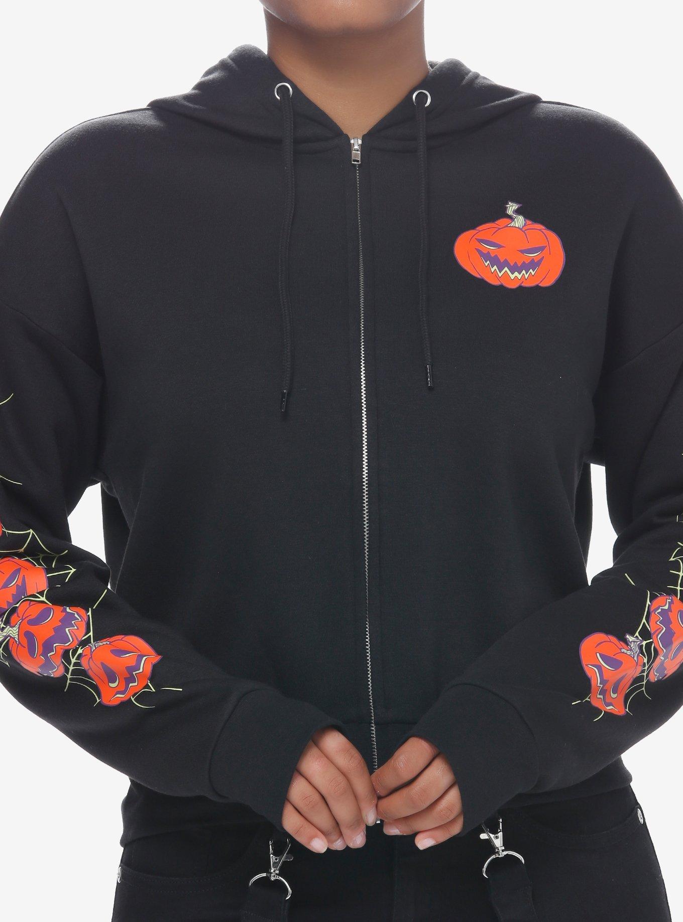 Social Collision Spooky Crew Crop Girls Hoodie, ORANGE, hi-res