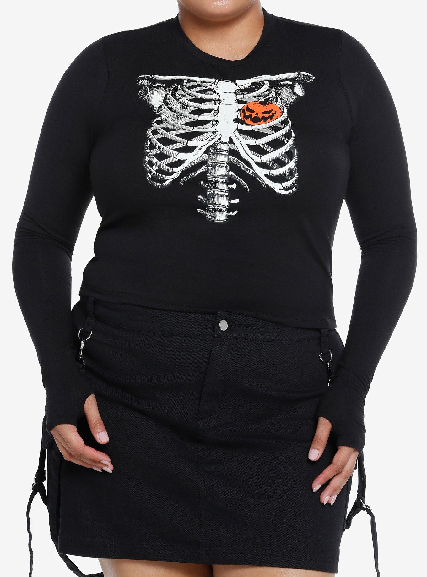 Social Collision Pumpkin Heart Rib Cage Girls Crop Long-Sleeve T-Shirt Plus Size, ORANGE, hi-res