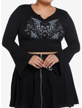 Thorn & Fable Skull Fairy Girls Crop Bell Sleeve Top Plus Size, , hi-res