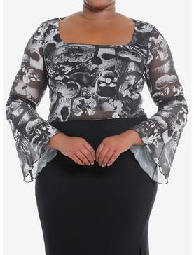 Social Collision Sleepy Hollow Collage Bell Sleeve Girls Crop Top Plus Size, , hi-res