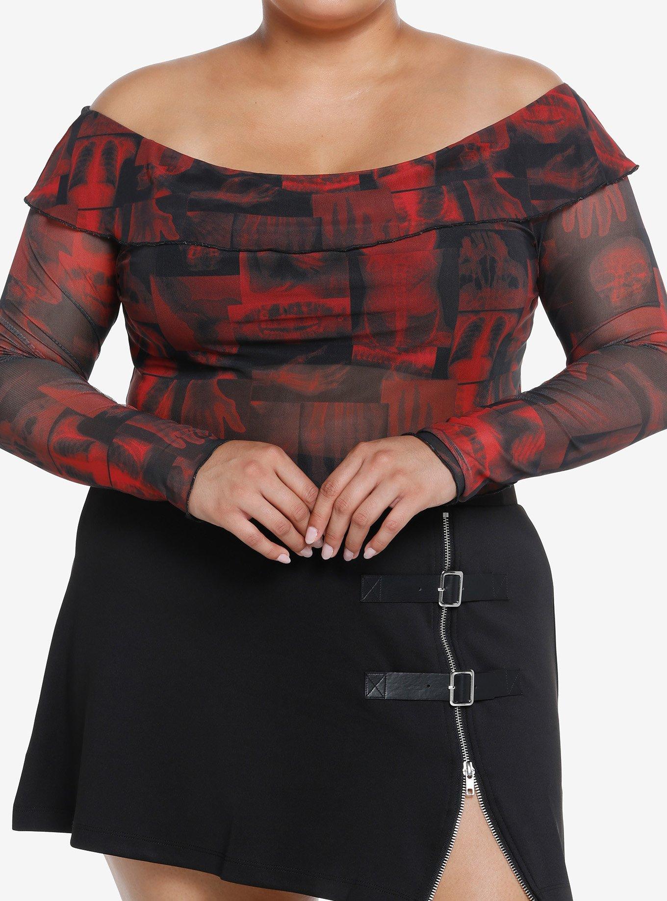 Social Collision X-Ray Girls Off-The-Shoulder Crop Top Plus Size, , hi-res