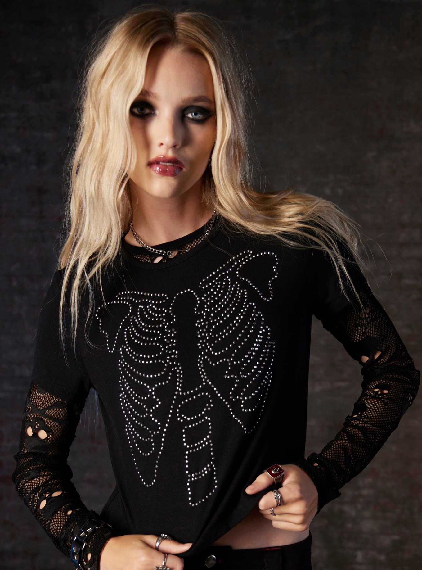 Social Collision Rhinestone Rib Cage Girls Crop Top, , hi-res