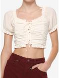 Thorn & Fable Antique White Ruched Girls Crop Top, ANTIQUE WHITE, hi-res
