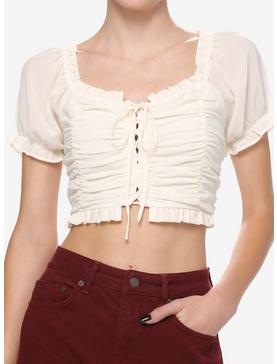 Thorn & Fable Antique White Ruched Girls Crop Top, , hi-res