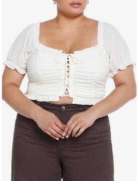 Thorn & Fable Antique White Ruched Girls Crop Top Plus Size, , hi-res