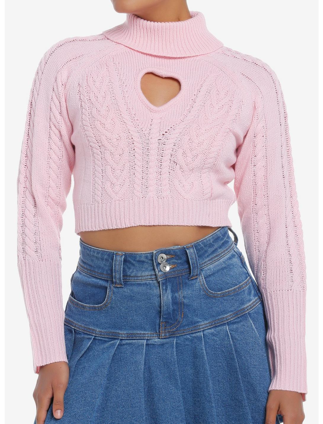 Sweet Society Pastel Pink Cable Knit Heart Girls Turtleneck Sweater ...