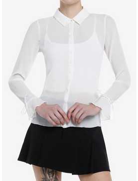 Thorn & Fable White Chiffon Girls Long-Sleeve Woven Button-Up, , hi-res