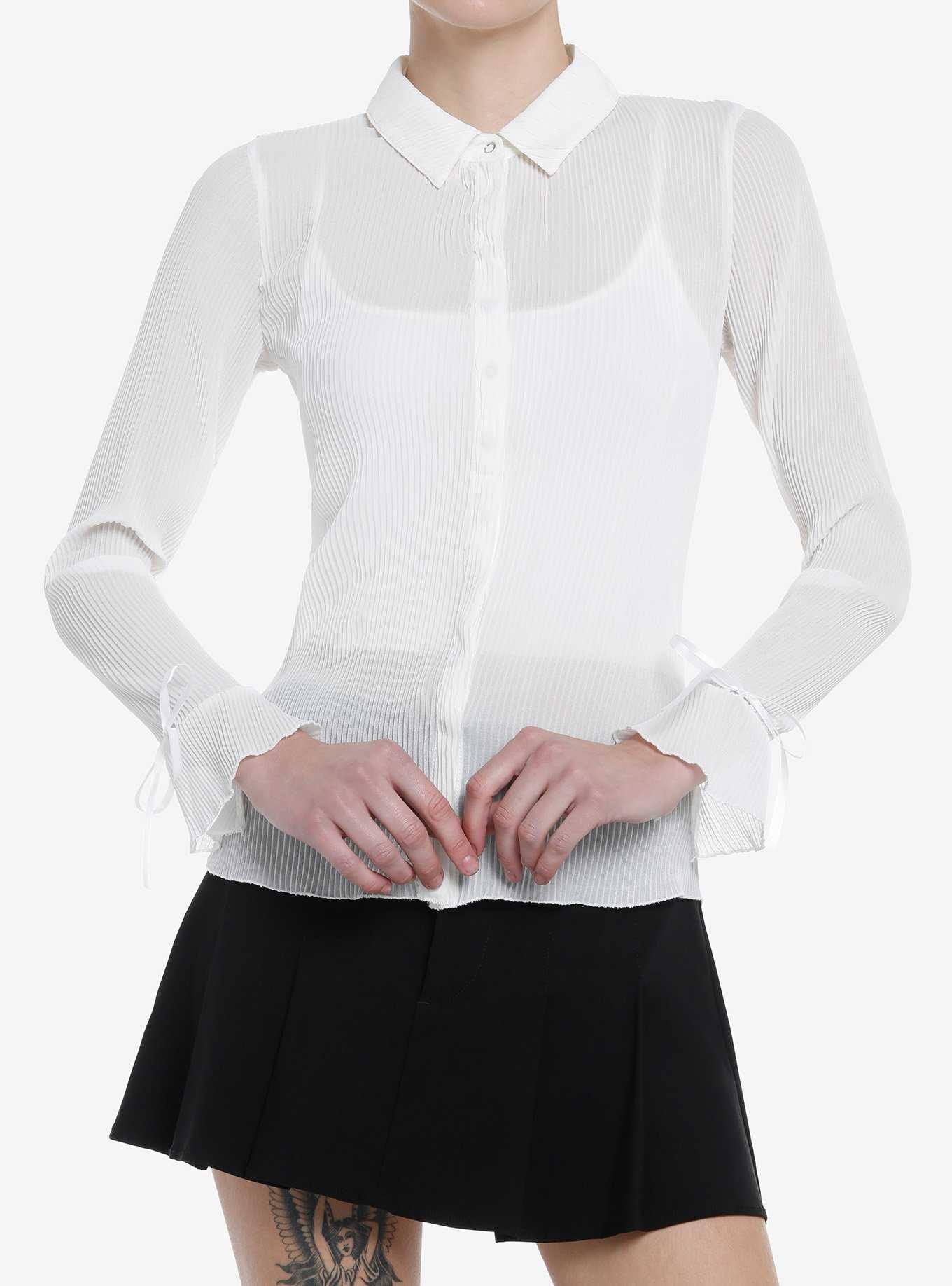 Thorn & Fable White Chiffon Girls Long-Sleeve Woven Button-Up, , hi-res