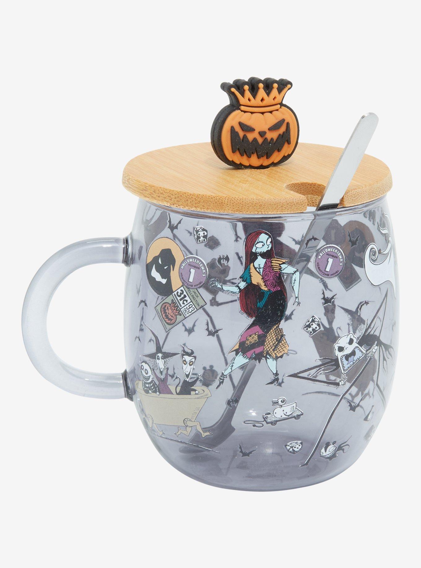 Hello Kitty Glass Mug w/ Topper & Spoon Halloween Witch