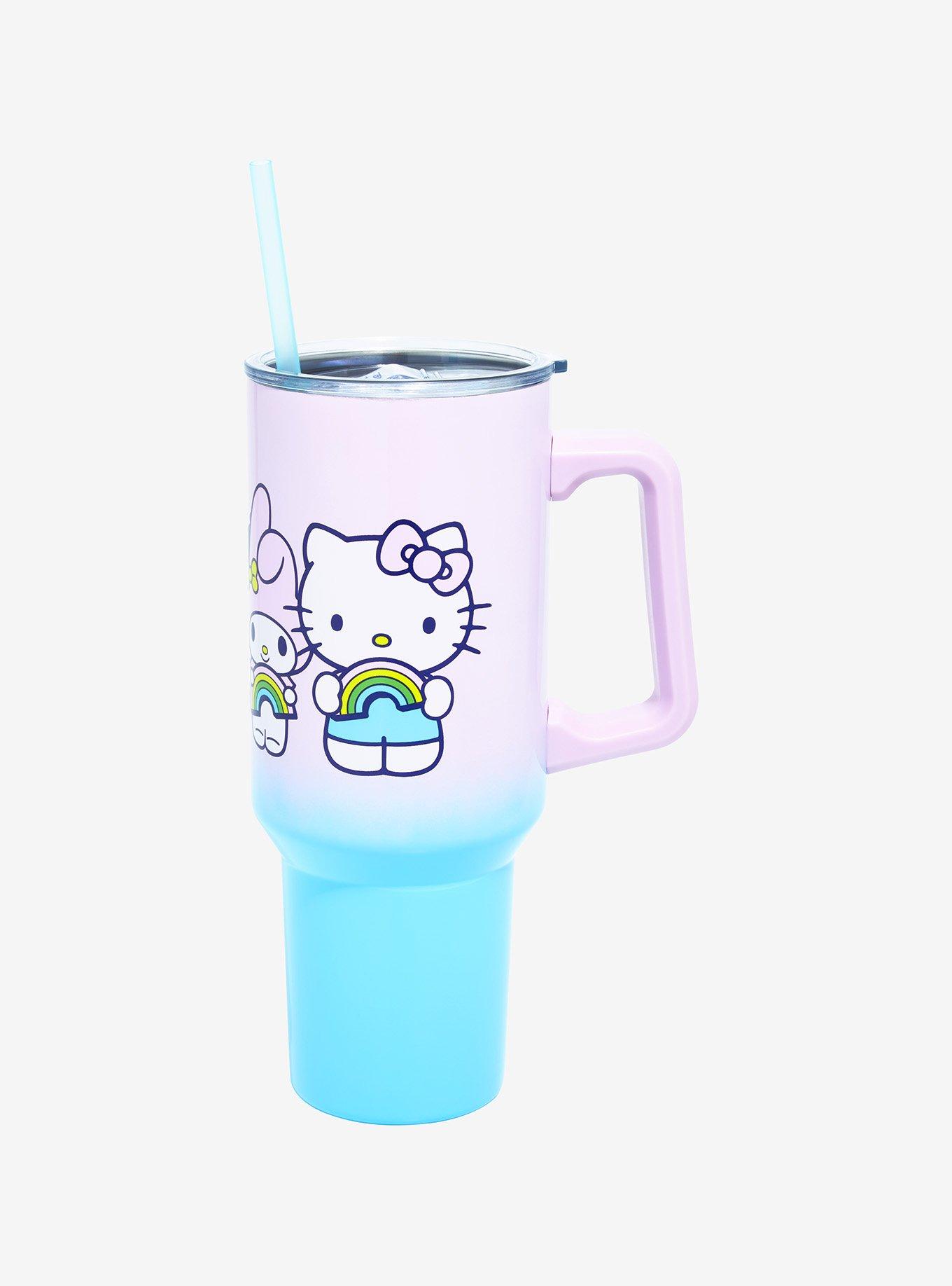 Cute Hello Kitty & friends with rainbows and stars 16oz Frosted Glass Can.