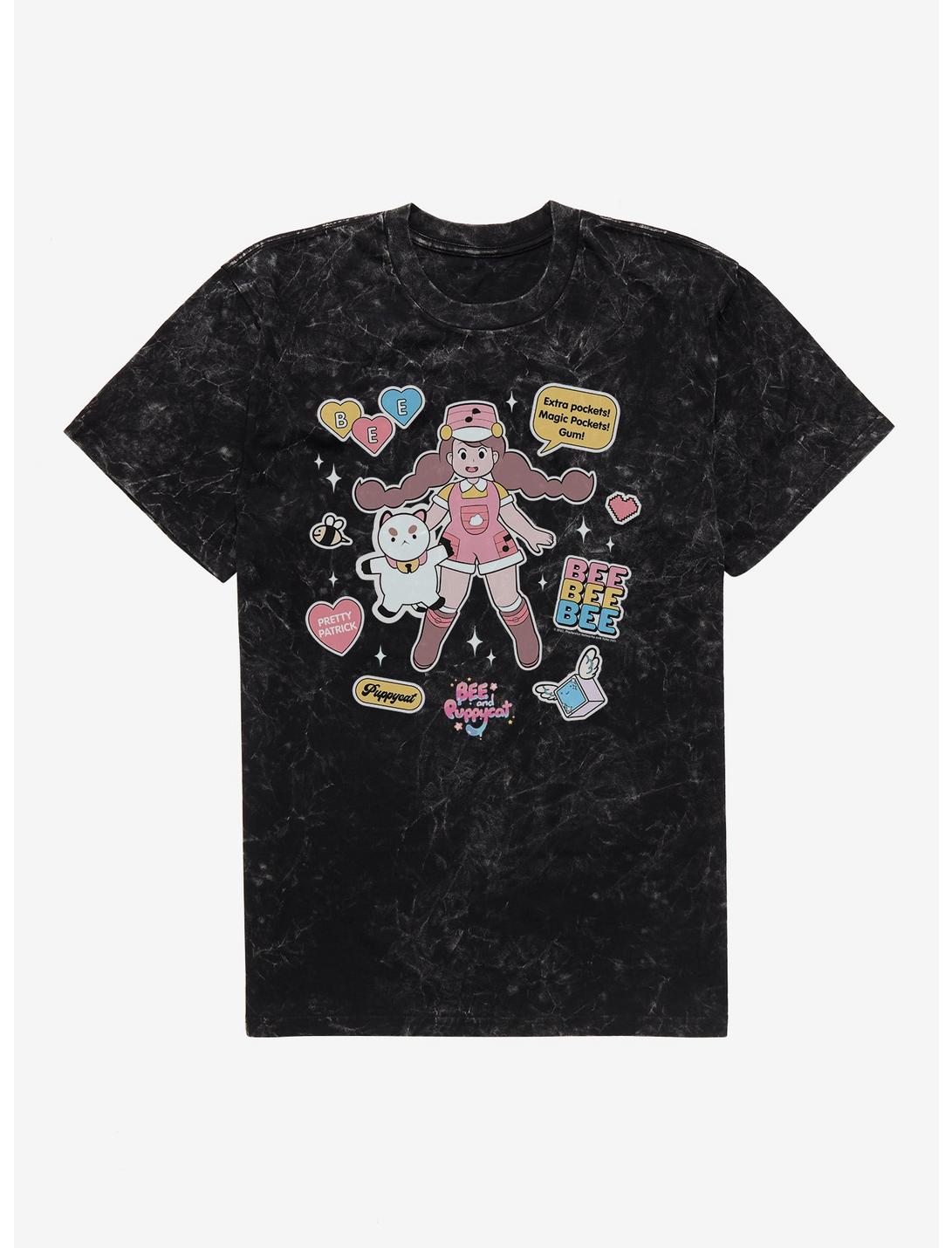 Bee And Puppycat Sticker Icons Mineral Wash T-Shirt, BLACK MINERAL WASH, hi-res