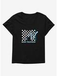 MTV Checkerboard Logo Womens T-Shirt Plus Size, BLACK, hi-res