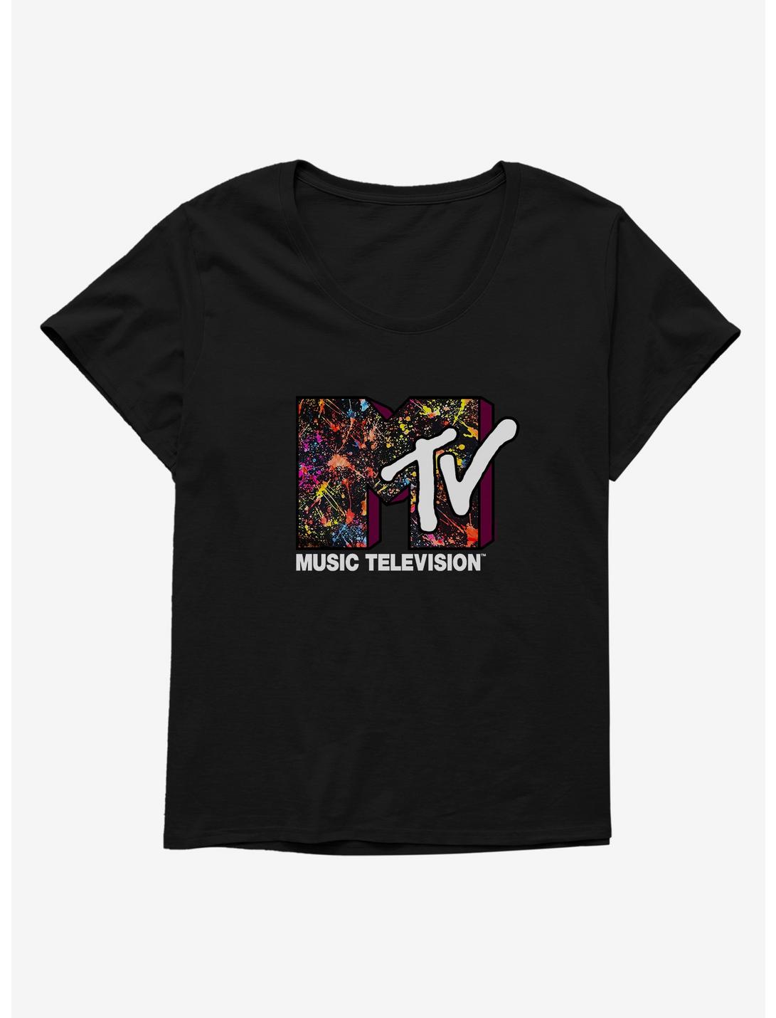 MTV Paint Splatter Logo Womens T-Shirt Plus Size, BLACK, hi-res