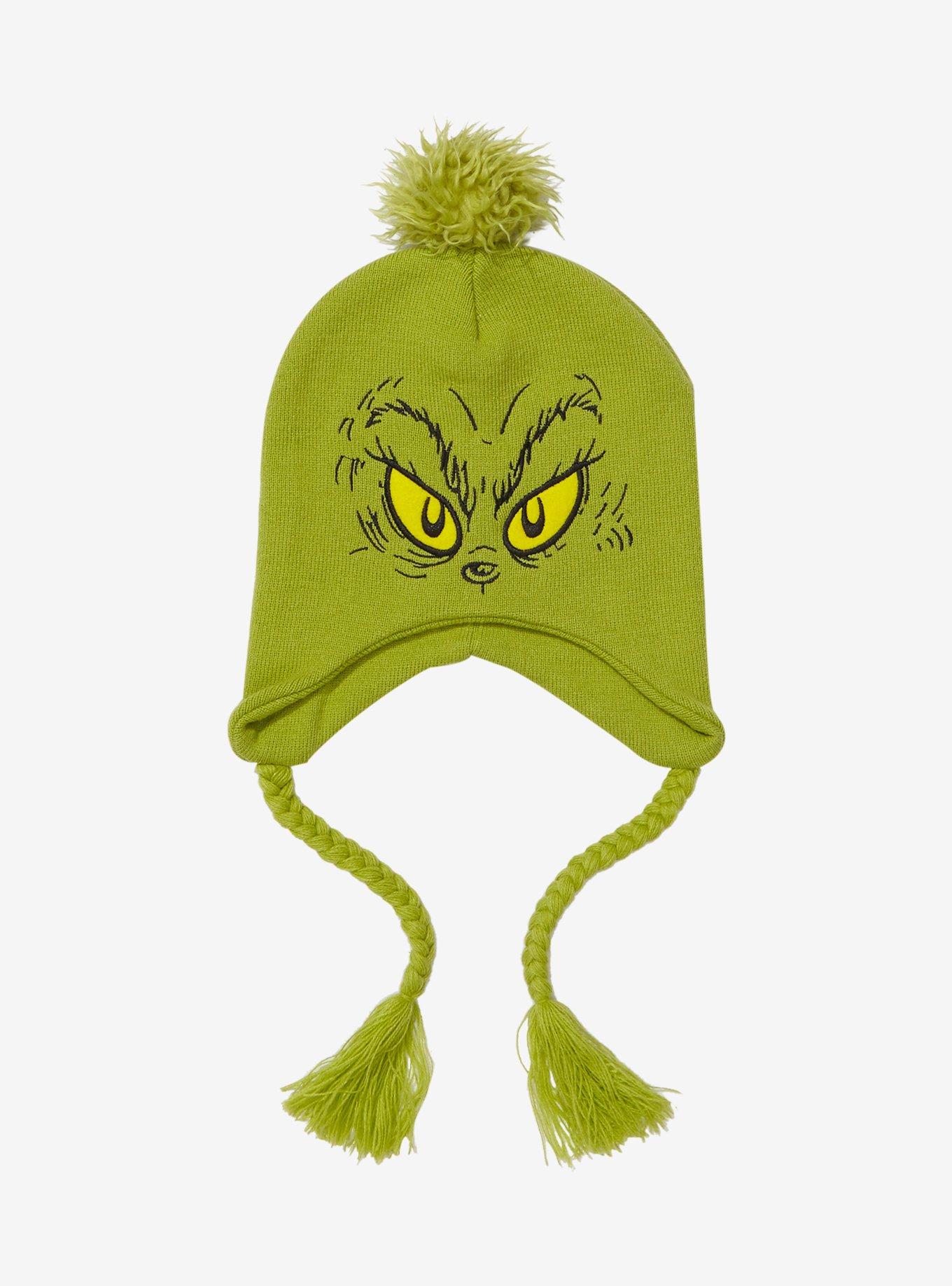 Brand New The Grinch Knit Pom Embroidered Hat Green Christmas Novelty Beanie Grinch Hats Beanies Green Black Cuffed Knit Embroidered  main image 2