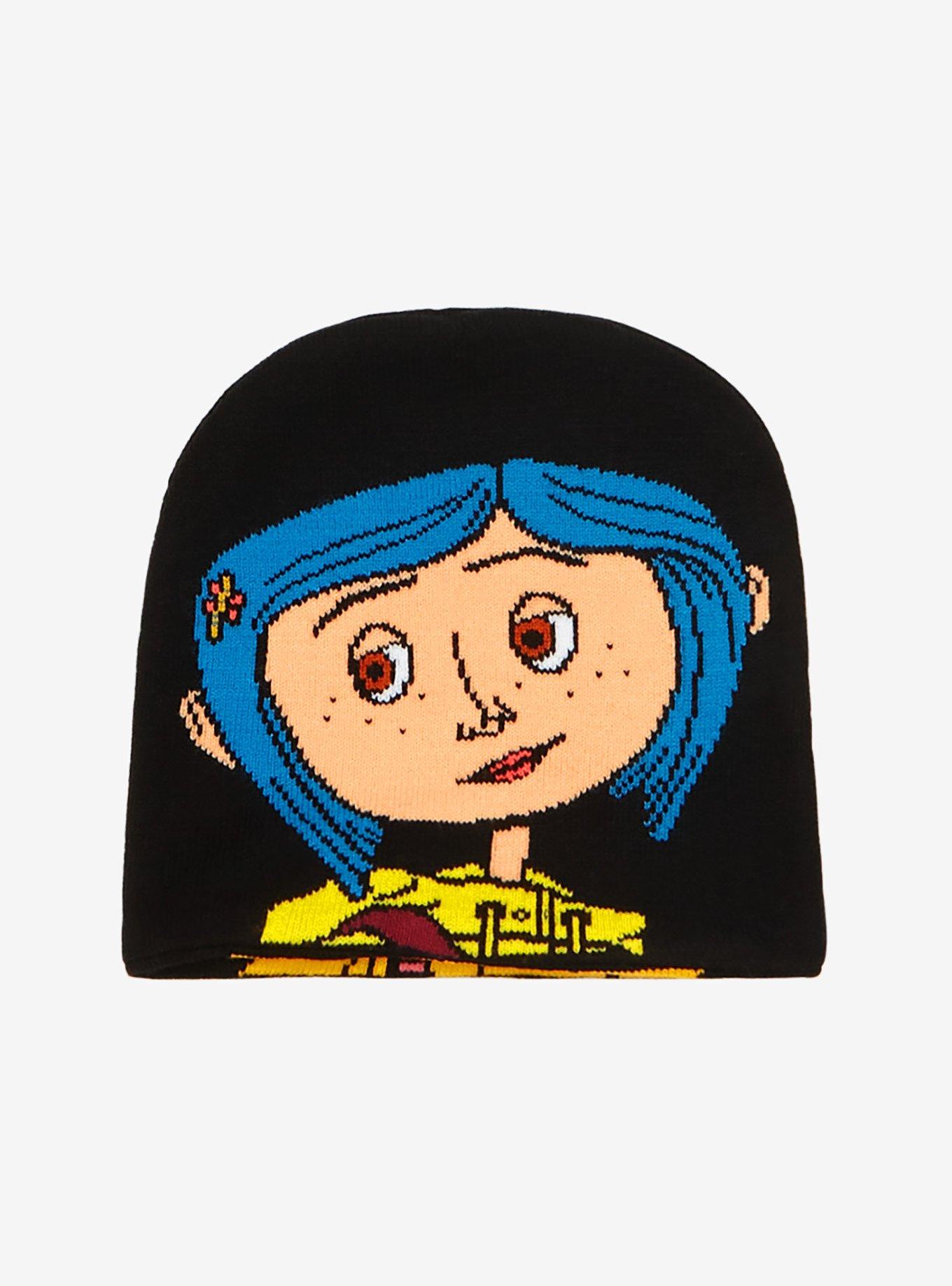 Coraline Printed Logo Knit Cuff Beanie Hat Cap Adult One Size Fits Most Coraline Costume Hat for Adults | Coraline Accessories main image 3
