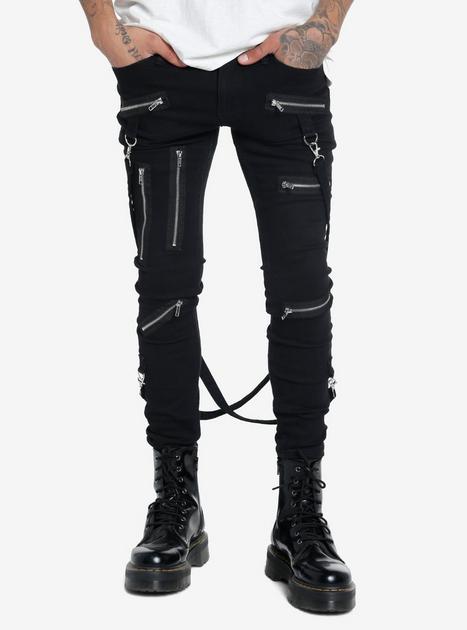 Black Zipper Suspender Straps Stinger Jeans | Hot Topic