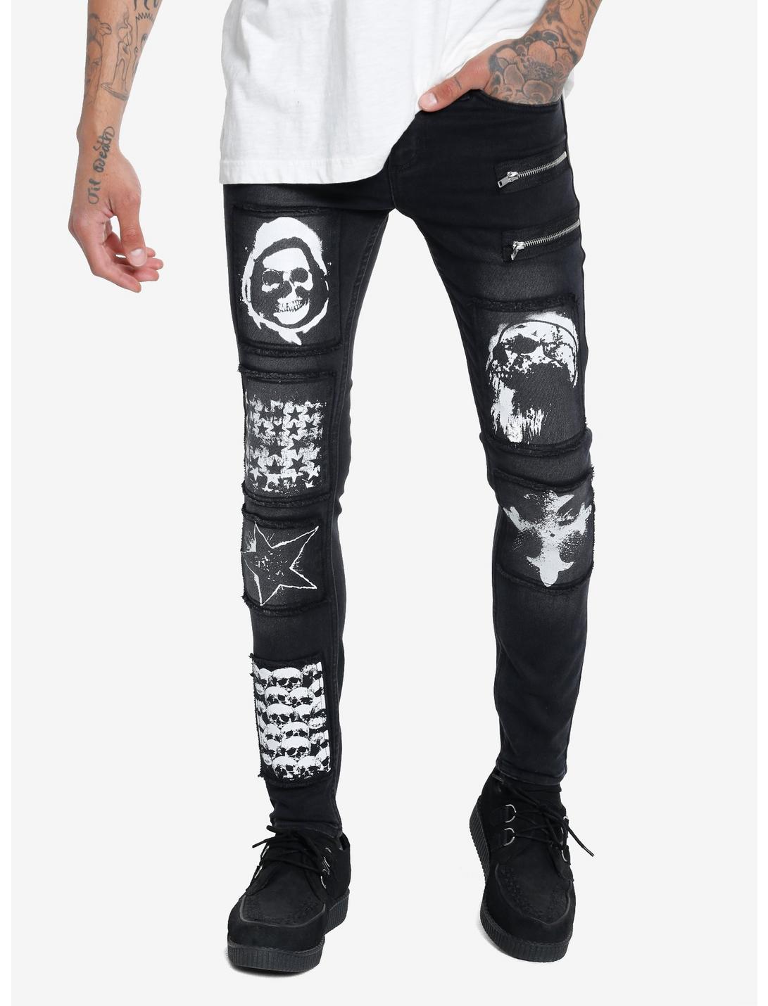 Black Skull Patches Stinger Jeans
