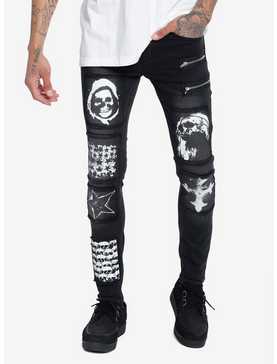 Black Skull Patches Stinger Jeans, , hi-res