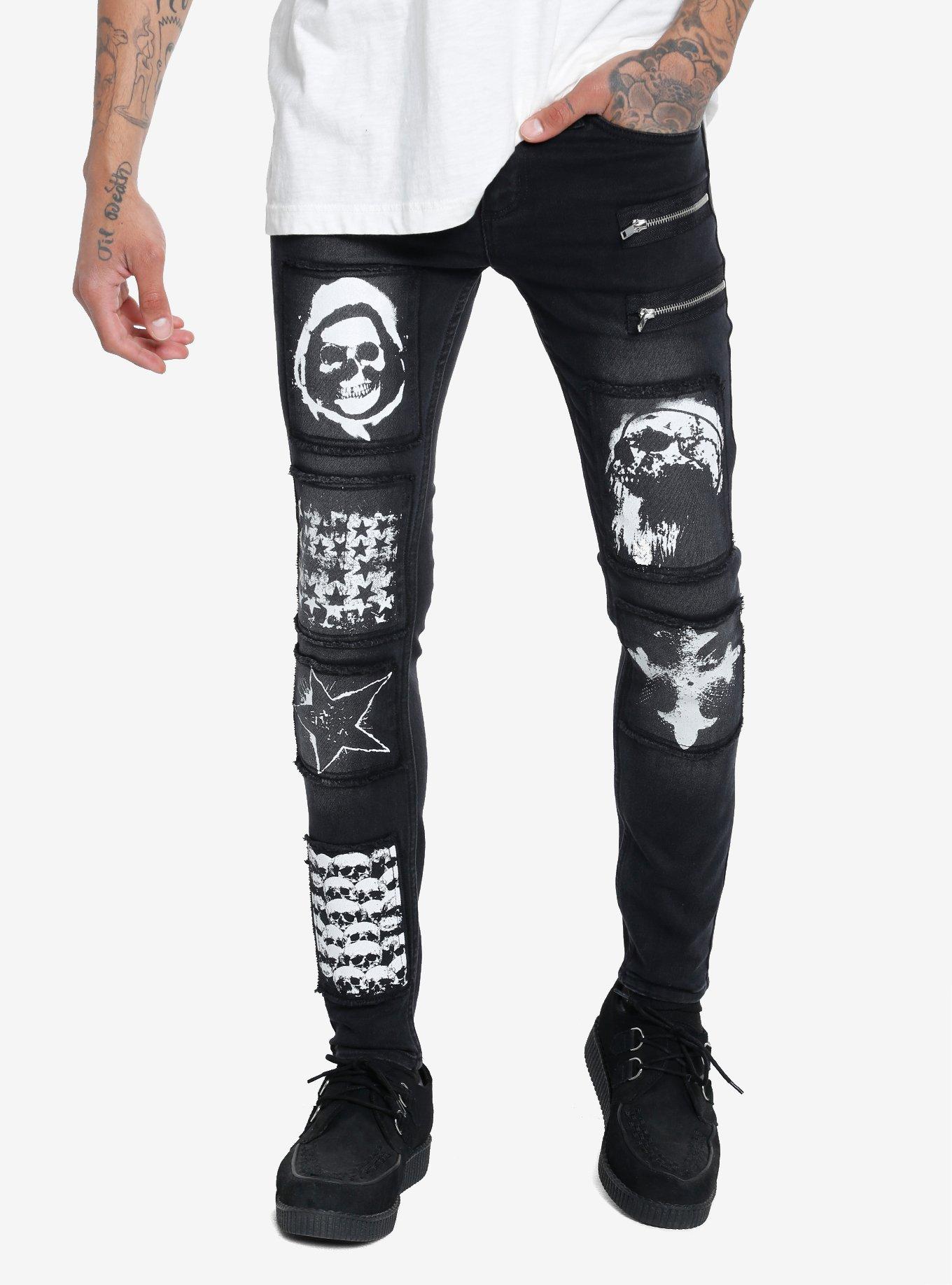 Black Skull Patches Stinger Jeans | Hot Topic