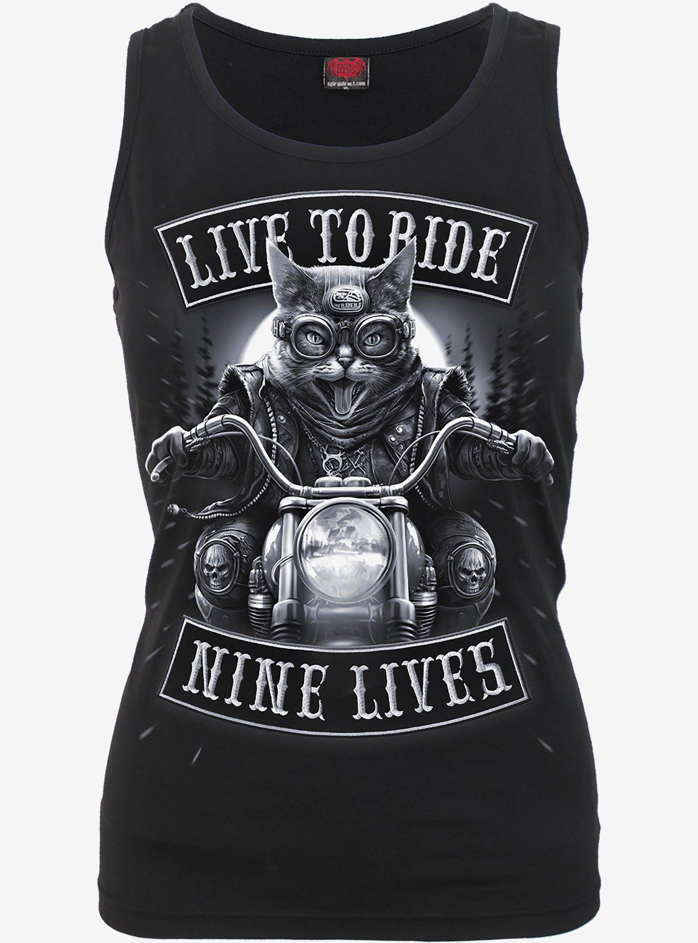Spiral Nine Lives Razor Back Tank Top Black, BLACK, hi-res