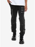Black Grommet Straps & Zippers Jogger Pants, BLACK, hi-res