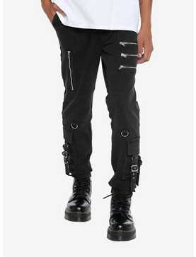 Black Grommet Straps & Zippers Jogger Pants, , hi-res