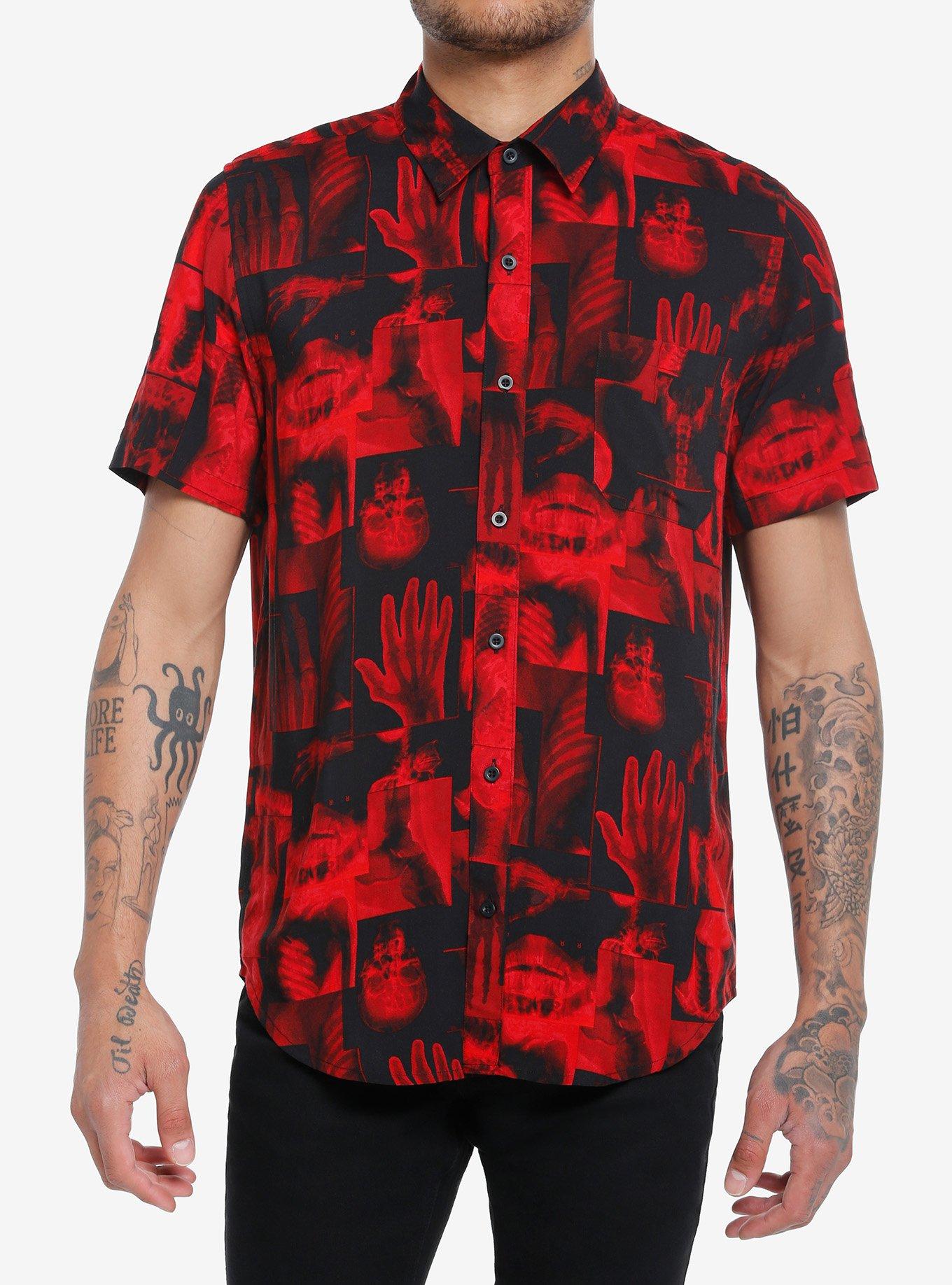 Red X-Ray Woven Button-Up, RED, hi-res