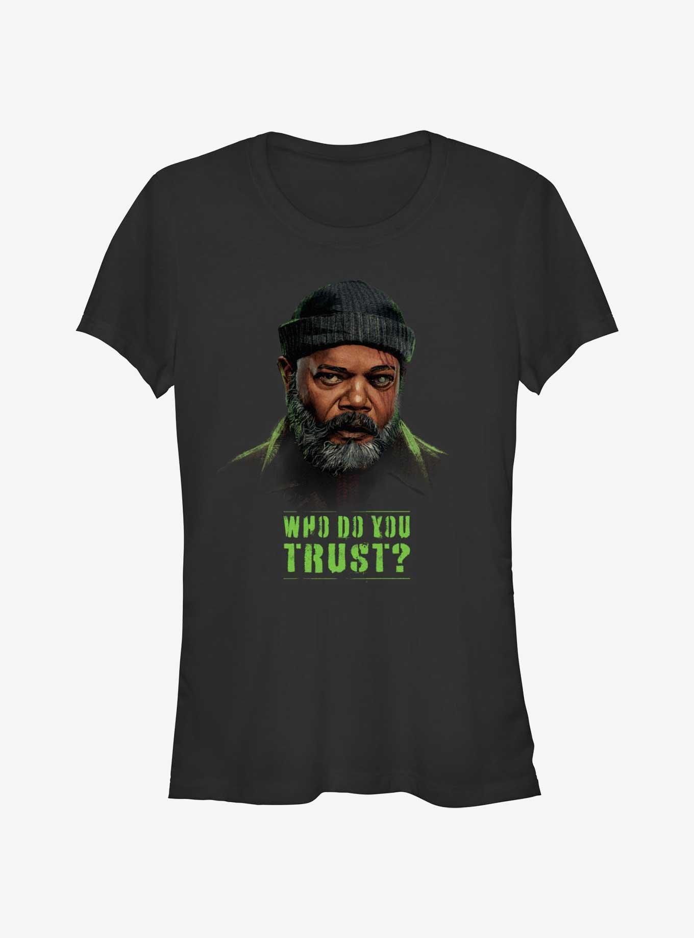 Marvel Secret Invasion Nick Fury Who Do You Trust Poster Girls T-Shirt, BLACK, hi-res