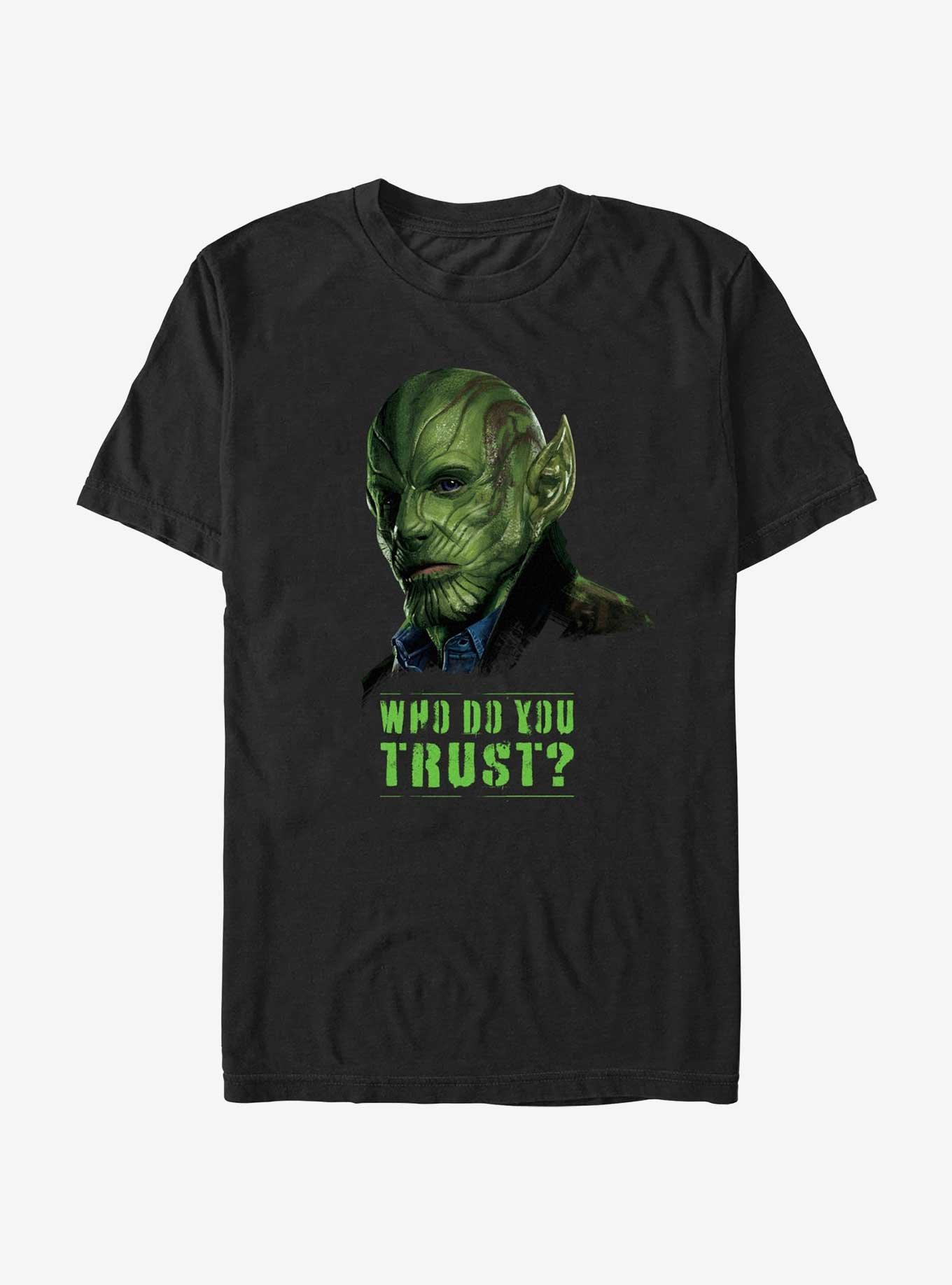 Marvel Secret Invasion Skrull Talos Who Do You Trust Poster T-Shirt, BLACK, hi-res