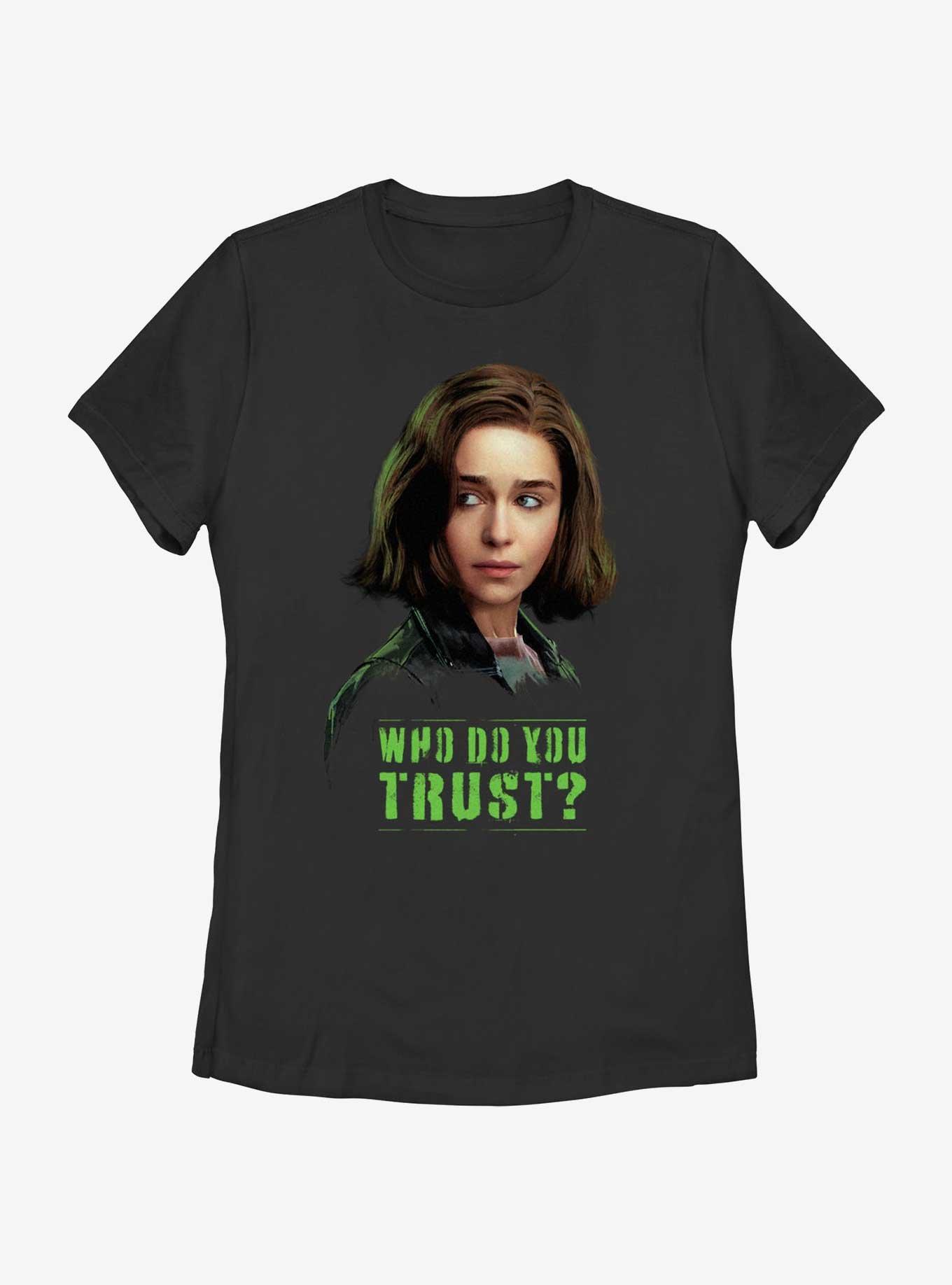 Marvel Secret Invasion Abigail Brand Who Do You Trust Poster Womens T-Shirt, BLACK, hi-res