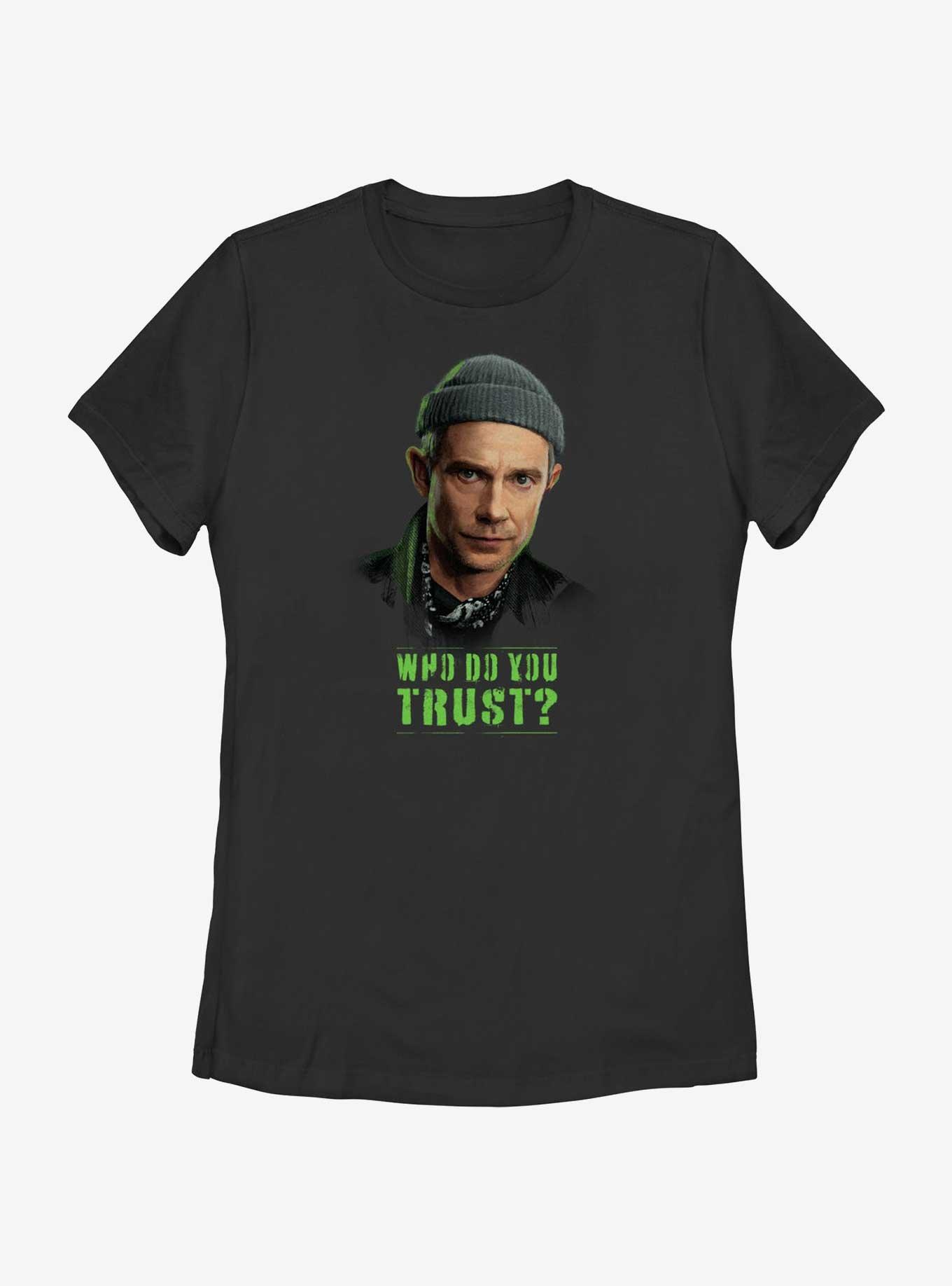 Marvel Secret Invasion Everett Ross Who Do You Trust Poster Womens T-Shirt, BLACK, hi-res