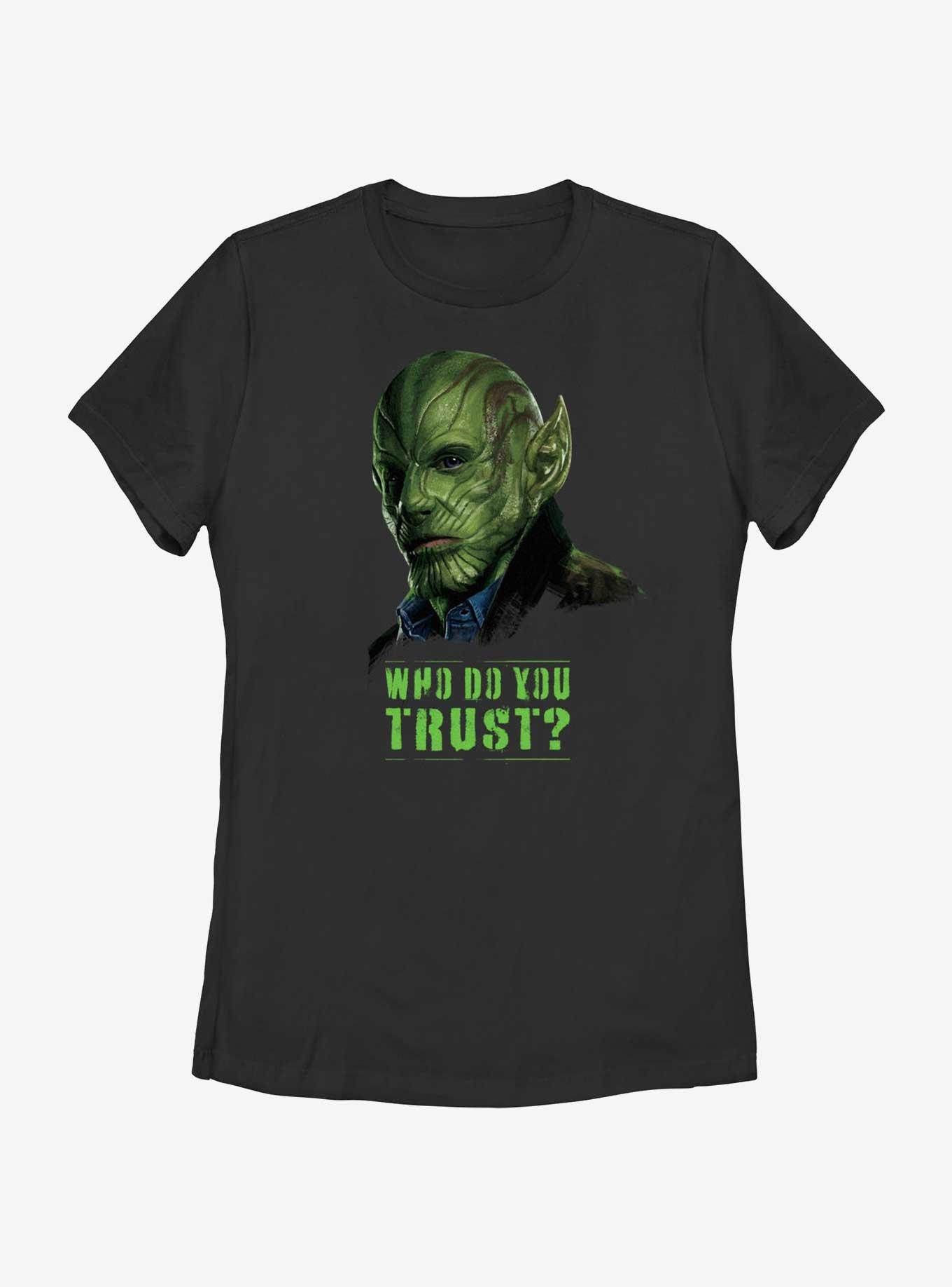 Marvel Secret Invasion Skrull Talos Who Do You Trust Poster Womens T-Shirt, BLACK, hi-res