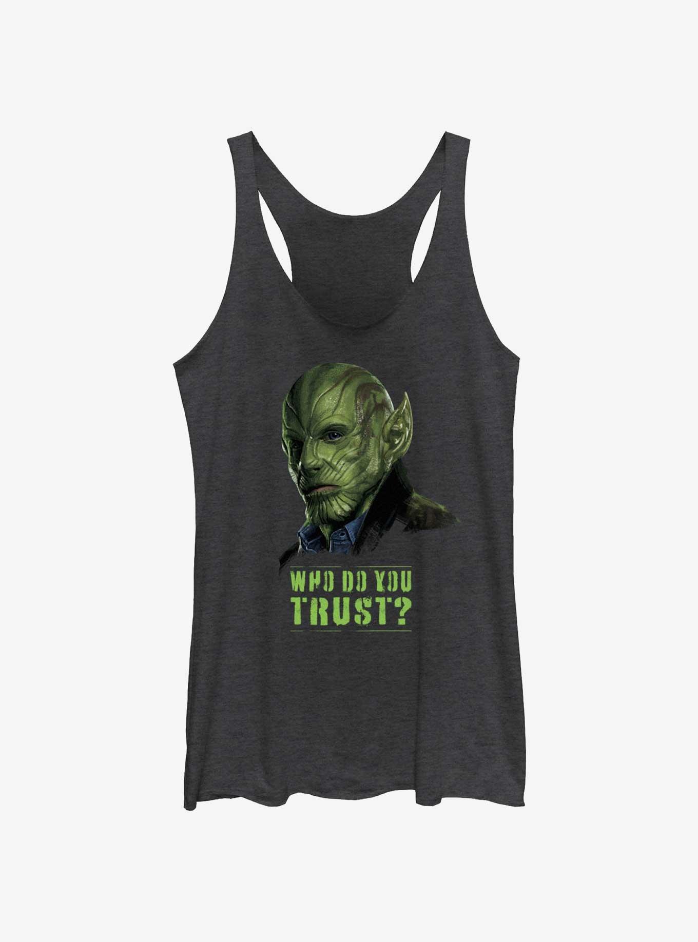 Marvel Secret Invasion Skrull Talos Who Do You Trust Poster Womens Tank Top, BLK HTR, hi-res