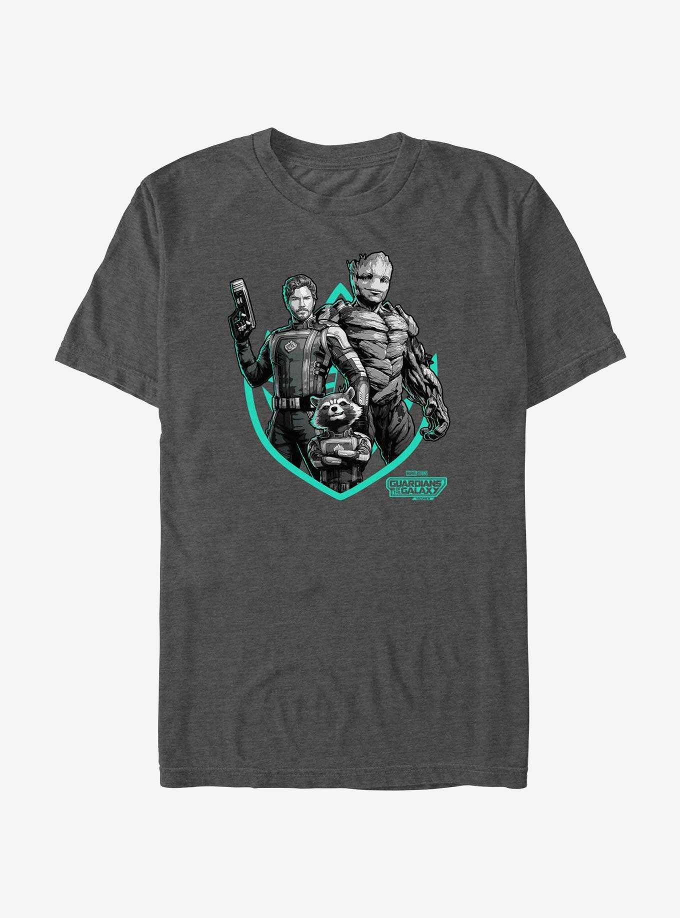 Marvel Guardians of the Galaxy Vol. 3 Group A Star-Lord Groot & Rocket Badge T-Shirt, , hi-res