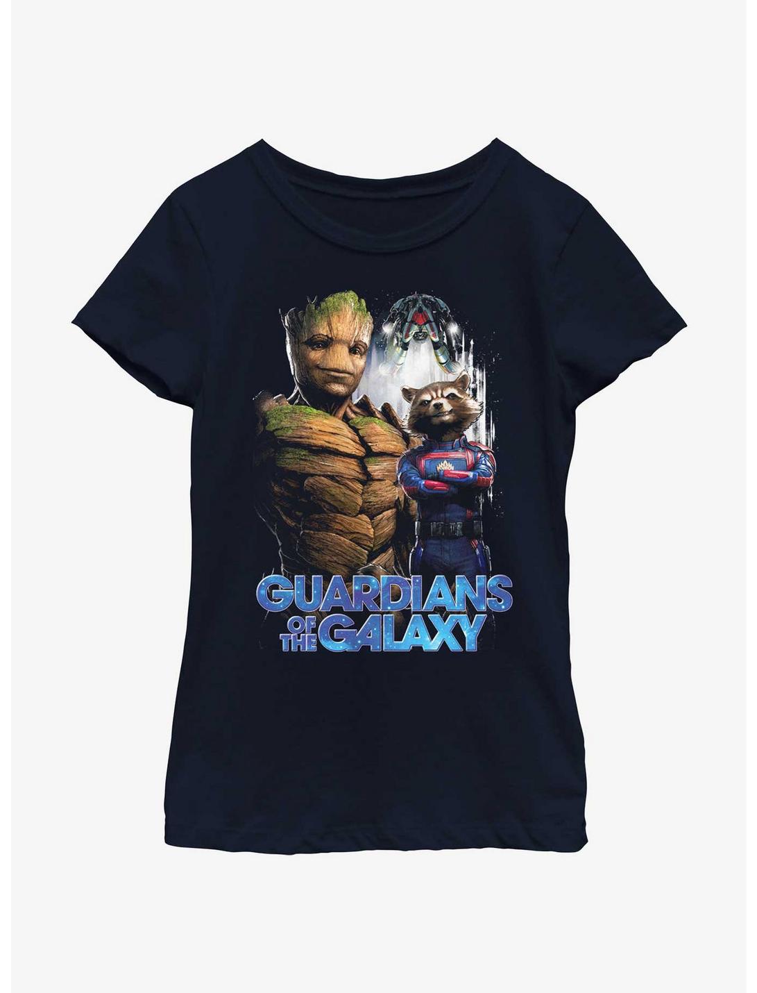Marvel Guardians of the Galaxy Vol. 3 Duo Team Groot and Rocket Youth Girls T-Shirt, NAVY, hi-res