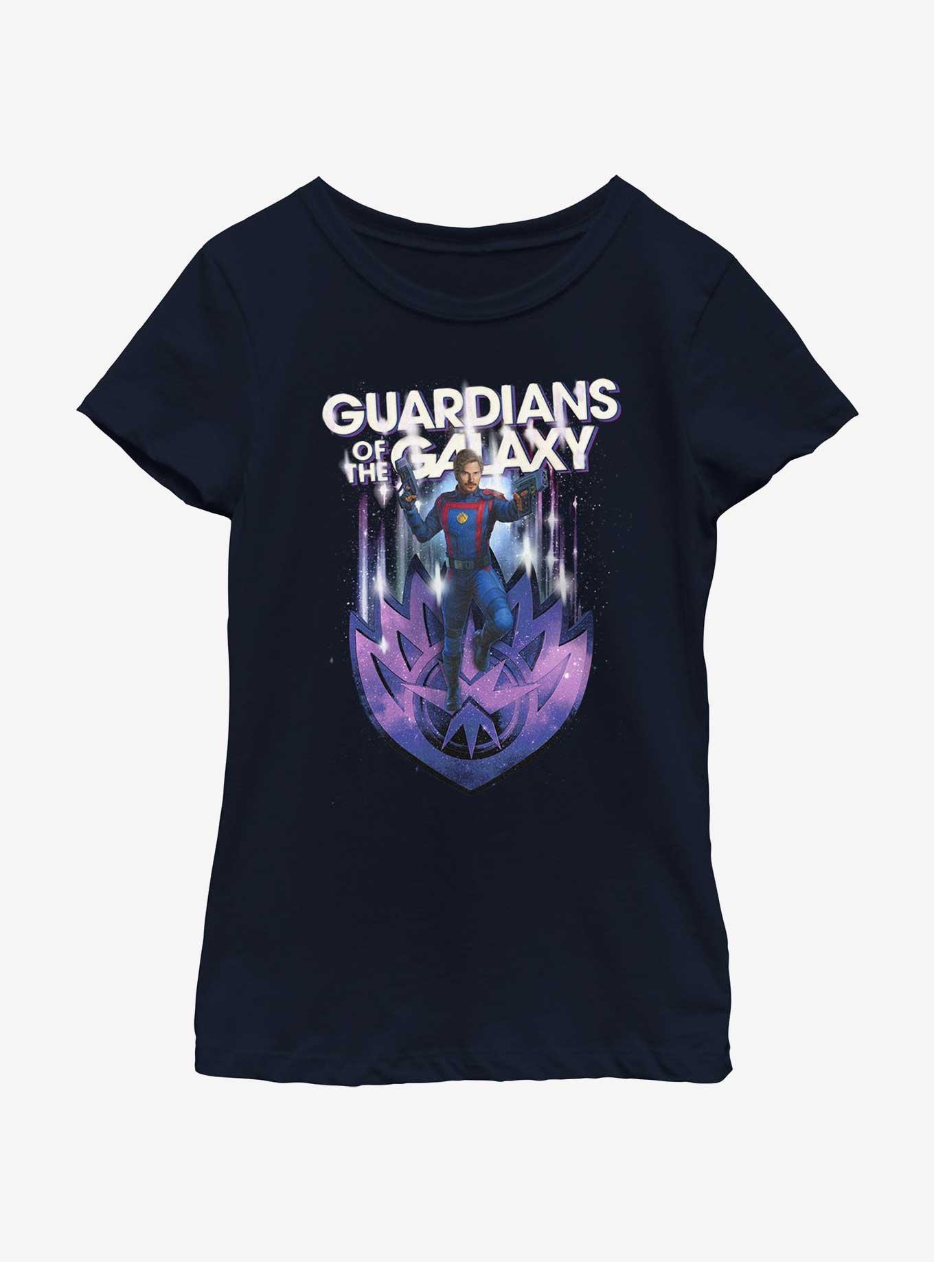 Marvel Guardians of the Galaxy Vol. 3 Star-Lord Dual Blasters Youth Girls T-Shirt, NAVY, hi-res